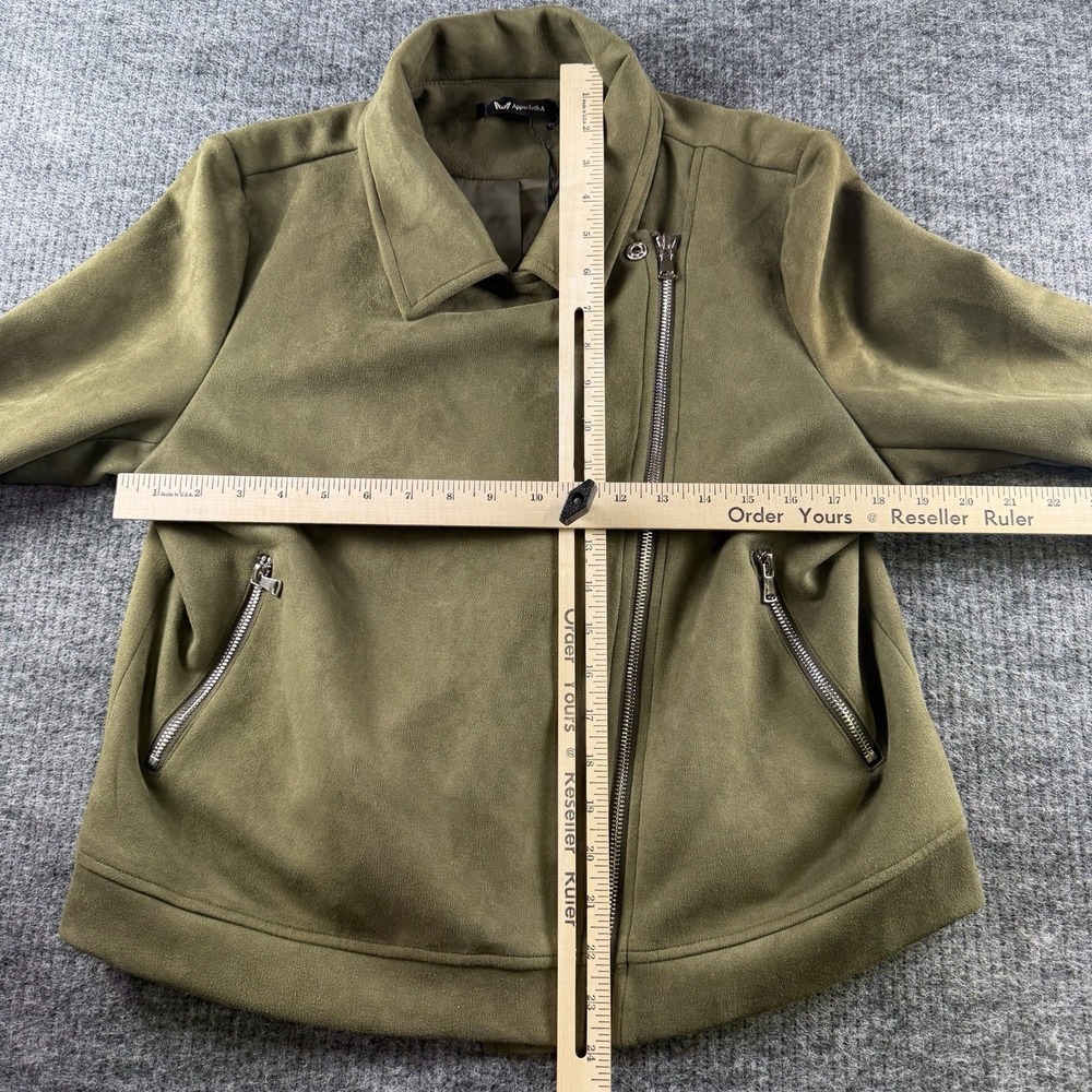 Apperloth A Moto Jacket Womens Green Faux Suede Long Sleeve Asymmetrical Zip XL - Picture 7 of 7